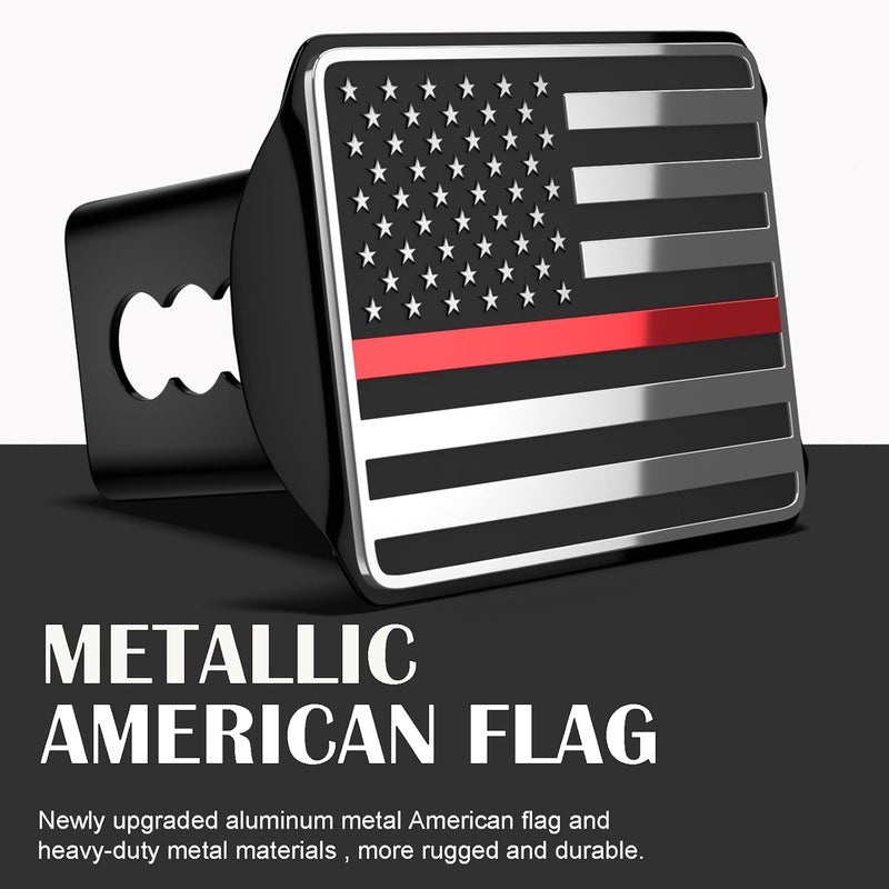 OGYE Heavy American Flag Metal Trailer Hitch Cover for 2 Inch Receivers (with Trailer Hitch Pin & Clip),Chrome&Thin Red Line - Image 2
